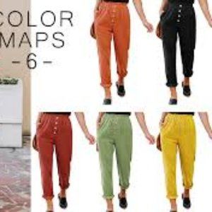 MLEBR Womens High Waist Paper Bag Waist Pants New